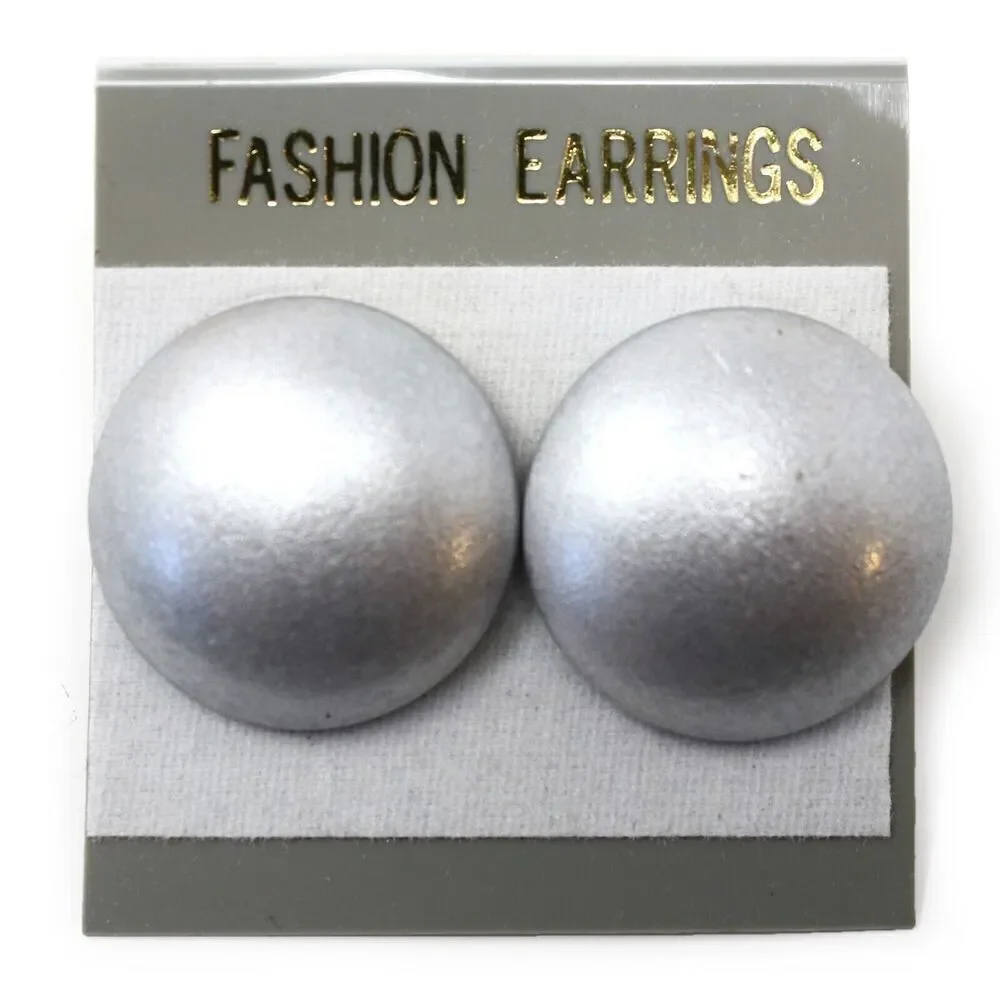 Vintage 80s Pierced Button Earrings Silver Metallic Look New Old Stock - Hey Viv